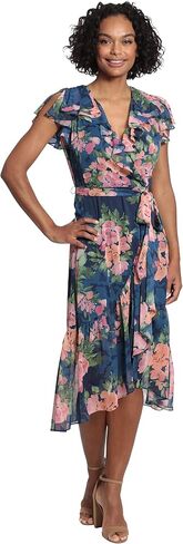London Times Women's Soft Feminine Ruffle Wrap High Low Dress with Arm Coverage in Saudi Arabia