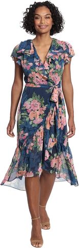 London Times Women's Soft Feminine Ruffle Wrap High Low Dress with Arm Coverage in Saudi Arabia