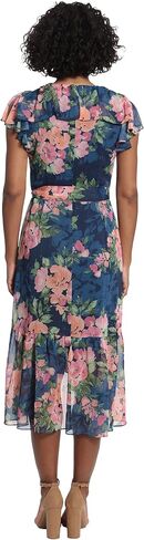 London Times Women's Soft Feminine Ruffle Wrap High Low Dress with Arm Coverage in Saudi Arabia