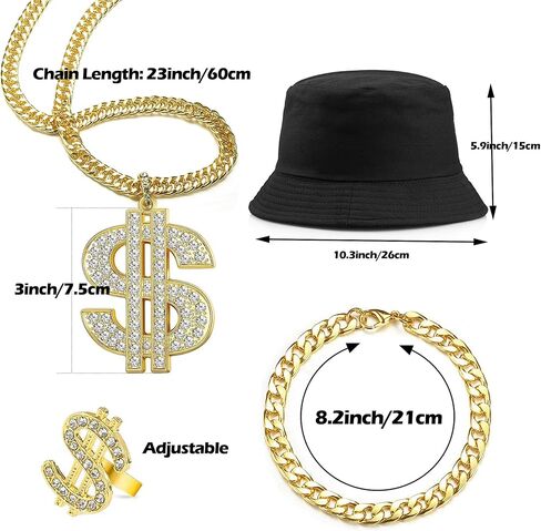 مجموعة أزياء مغني الراب الهيب هوب من RIOSO 80s 90s للرجال سلسلة ذهبية مزيفة علامة المال قلادة الهيب هوب مغني الراب إكسسوارات الزي مجوهرات in Kuwait