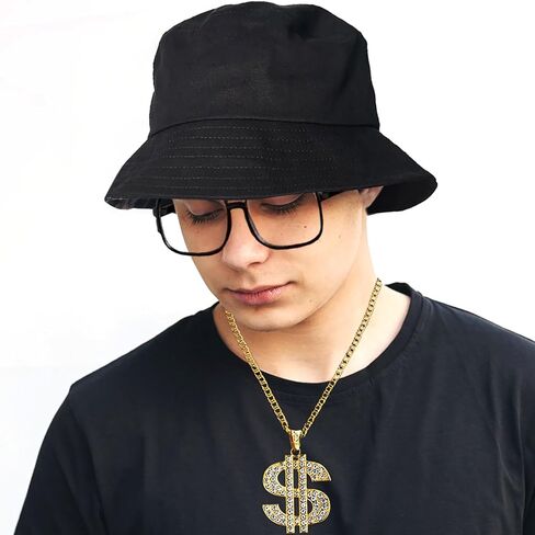 مجموعة أزياء مغني الراب الهيب هوب من RIOSO 80s 90s للرجال سلسلة ذهبية مزيفة علامة المال قلادة الهيب هوب مغني الراب إكسسوارات الزي مجوهرات in Kuwait