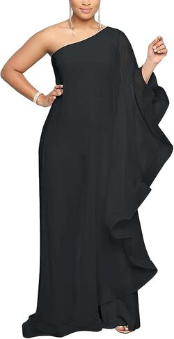 بذلة نسائية من Molisry بكتف واحد وأكمام طويلة وطبقة مكشكشة غير متماثلة من قطعة واحدة in Kuwait