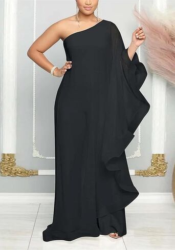 بذلة نسائية من Molisry بكتف واحد وأكمام طويلة وطبقة مكشكشة غير متماثلة من قطعة واحدة in Kuwait