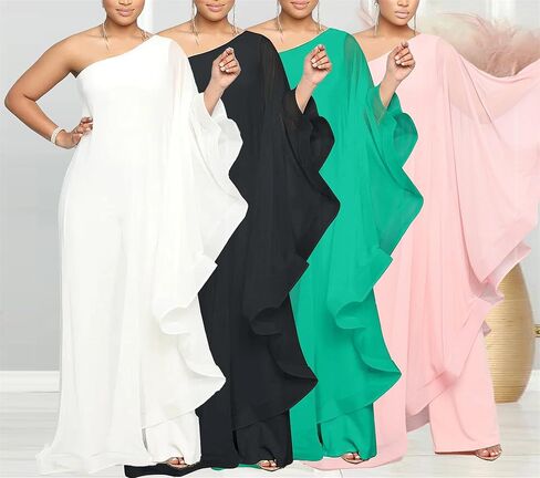 بذلة نسائية من Molisry بكتف واحد وأكمام طويلة وطبقة مكشكشة غير متماثلة من قطعة واحدة in Kuwait