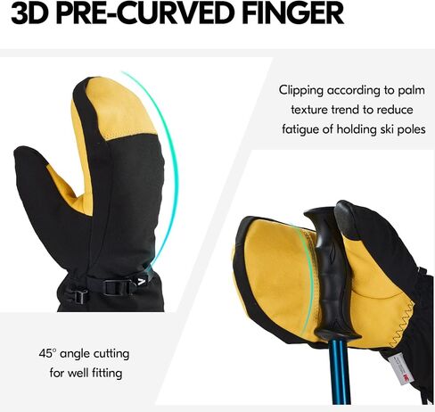 Vgo... -20 درجة مئوية/-4 درجات فهرنهايت أو أعلى قفازات تزلج دافئة من جلد البقر للرجال والنساء، قفازات ثينسوليت مقاومة للماء 3M (CA2472FLWP) in Kuwait