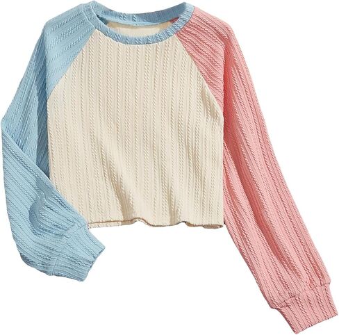 COZYEASE Girls' Color Block Long Sleeve T Shirt Casual Crewneck Tee Tops in Saudi Arabia
