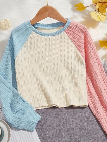 COZYEASE Girls' Color Block Long Sleeve T Shirt Casual Crewneck Tee Tops in Saudi Arabia