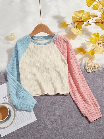 COZYEASE Girls' Color Block Long Sleeve T Shirt Casual Crewneck Tee Tops in Saudi Arabia