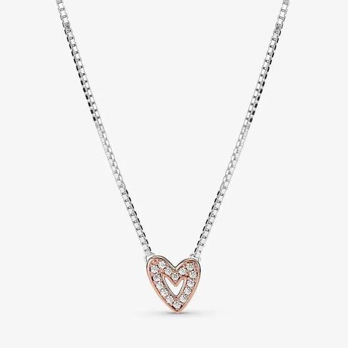 Pandora Sparkling Freehand Heart Necklace - Adjustable Necklace with Lobster Clasp - Great Gift for Her - Sterling Silver, 14k Rose Gold & Cubic Zirconia - 17.7", With Gift Box in Saudi Arabia