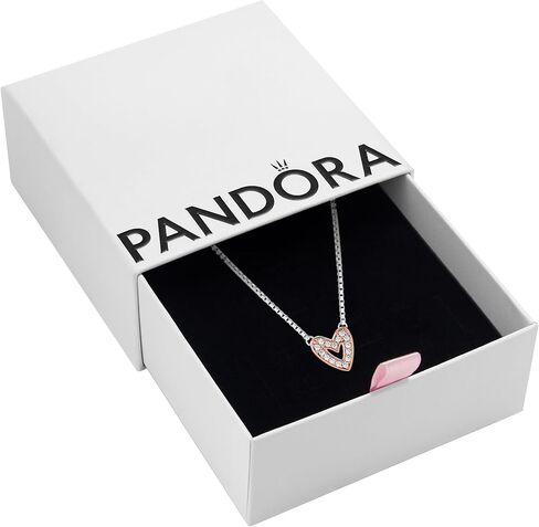 Pandora Sparkling Freehand Heart Necklace - Adjustable Necklace with Lobster Clasp - Great Gift for Her - Sterling Silver, 14k Rose Gold & Cubic Zirconia - 17.7", With Gift Box in Saudi Arabia