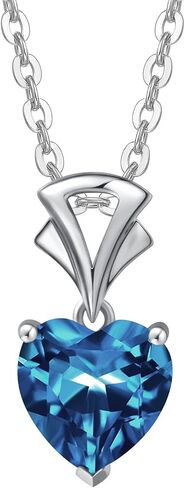 AGVANA Valentines Day Gifts for Her 14K White Gold Gemstone Pendant with Sterling Silver Chain 8mm Heart Birthstone Necklace Fine Jewelry Anniversary Birthday Gifts for Women Wife Girlfriend in Saudi Arabia
