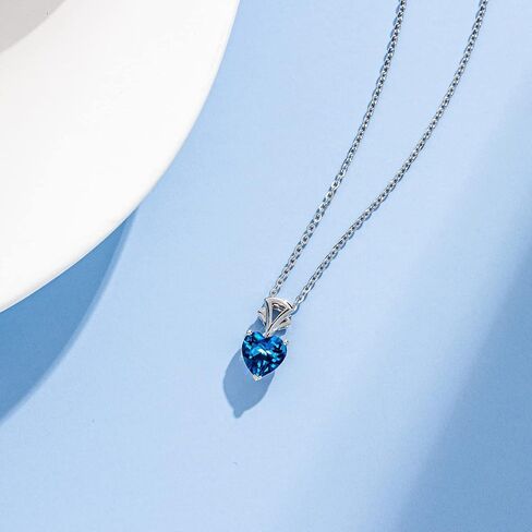 AGVANA Valentines Day Gifts for Her 14K White Gold Gemstone Pendant with Sterling Silver Chain 8mm Heart Birthstone Necklace Fine Jewelry Anniversary Birthday Gifts for Women Wife Girlfriend in Saudi Arabia