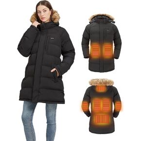 Windpost Heated Jackets for Women,Heated Jacket 8 Heating Zones,Long Winter Coats for Women