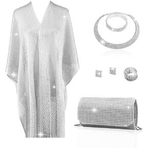 5 Pcs Women Accessories Including Shawls and Wraps, Evening Bag Clutch Purses, Rhinestone Jewelry Sets for Wedding Bridal in Saudi Arabia