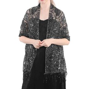 EASEDAILY Women Shawls and Wraps for Evening Dresses Sequin Wedding Scarf Fringe Sparkle Bridal Cape for Bride and Bridesmaid in Kuwait