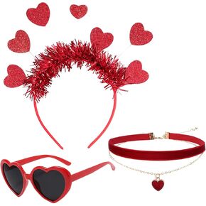 Gvhntk Valentines Heart Headband Heart Shape Sunglasses Necklace Valentines Costume Accessories Set For Wedding Valentines Party Birthday Women Girls in Saudi Arabia