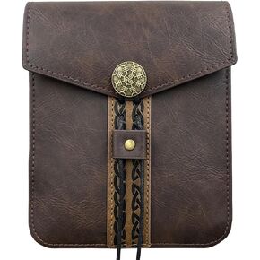 HiiFeuer Vintage Medieval Faux Leather Belt Bag, Retro Middle Ages Belt Pouch Waist bag, Portable Side Pack For LARP Ren Faire (Black A)