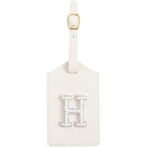 Initial Luggage Tag, Patch Letter Luggage Tag, PU Leather Suitcase Tag, Bag Tag, Backpack Tag, Holiday Gift, Bridesmaid Gift, Travel Gift (P Letter, White Leather+White Pearl Letter)
