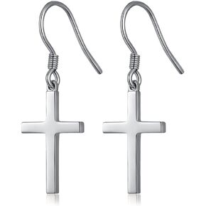 Han han 18K White Gold Plated Cross Earrings for Women, 925 Sterling Silver Cross Dangle Earrings, Simple Cross Hoop Earrings for Men Women, Silver/Rose Gold/Gold Color Cross Jewelry in Saudi Arabia