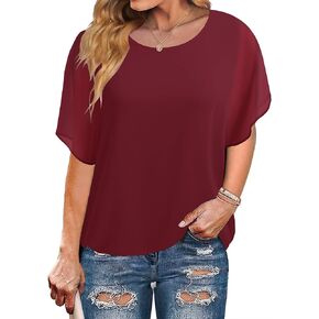 IN'VOLAND Plus Size Women Chiffon Blouse Batwing Sleeve Tops Scoop Neck Tunic Shirts