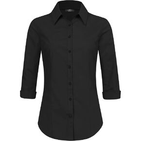 Made by Johnny MBJ Women's Solide 3/4 Sleeve Stretchy Button Down Collared Office Formal Casua Blouse (S~3XL) in Kuwait
