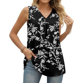 Anyally Women's Summer Sleeveless Chiffon Tunic Tank Tops Dressy Casual Blouse Loose V Neck Work Shirts in Saudi Arabia