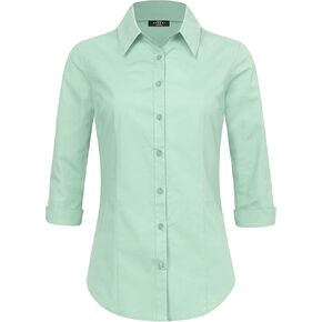 Made by Johnny MBJ Women's Solide 3/4 Sleeve Stretchy Button Down Collared Office Formal Casua Blouse (S~3XL) in Saudi Arabia