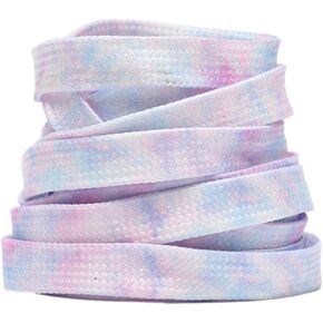 ANUFER 2 Pairs 9MM Wide Tie Dye Colored Flat Shoelaces for Sneakers Canvas Shoes Skate Running Shoes 100-180CM