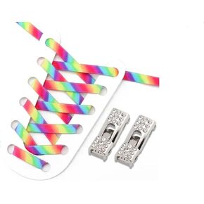 No tie diamond rhinestone rainbow shoelaces for women, kids, men, children, adults, elderly in Saudi Arabia