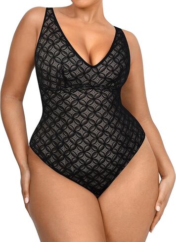 بدلات الجسم من الدانتيل من SHAPELLX للنساء للتحكم في البطن باللون الأسود لملابس داخلية بدون ظهر in Kuwait