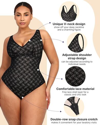 بدلات الجسم من الدانتيل من SHAPELLX للنساء للتحكم في البطن باللون الأسود لملابس داخلية بدون ظهر in Kuwait