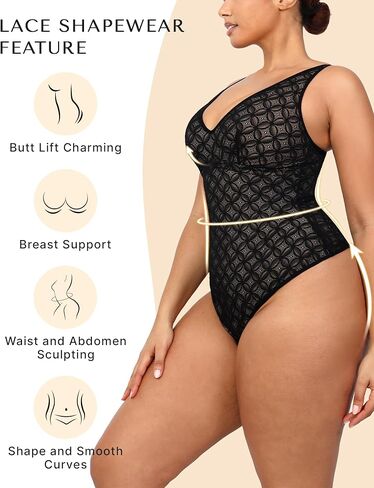 بدلات الجسم من الدانتيل من SHAPELLX للنساء للتحكم في البطن باللون الأسود لملابس داخلية بدون ظهر in Kuwait