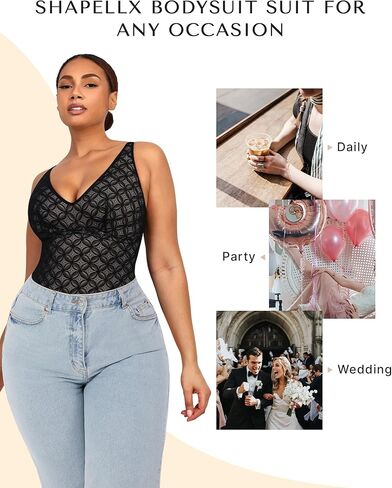 بدلات الجسم من الدانتيل من SHAPELLX للنساء للتحكم في البطن باللون الأسود لملابس داخلية بدون ظهر in Kuwait