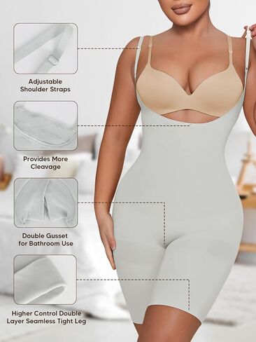 Takusun Women's Open Bust Shapewear Bodysuit Seamless Tummy Control Butt Lifter Mid Thigh Full Body Shaper for Under Dresses in Kuwait