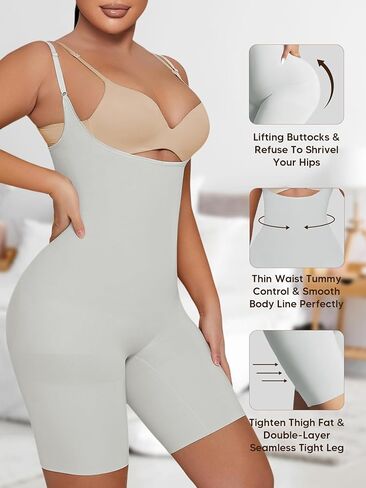 Takusun Women's Open Bust Shapewear Bodysuit Seamless Tummy Control Butt Lifter Mid Thigh Full Body Shaper for Under Dresses in Kuwait