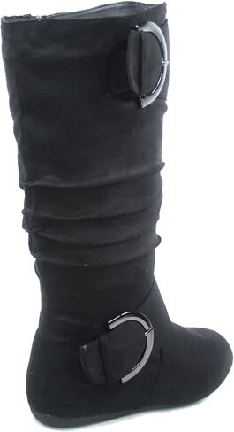 TOP Moda Bank-81 Women's Fashion Round Toe Flat Heel Zipper Buckle Slouchy Mi. in Kuwait