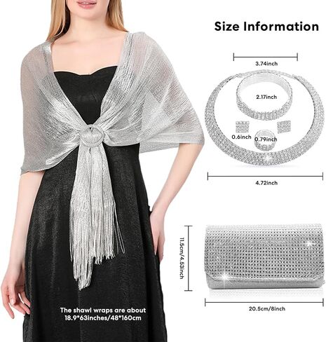 5 Pcs Women Accessories Including Shawls and Wraps, Evening Bag Clutch Purses, Rhinestone Jewelry Sets for Wedding Bridal in Saudi Arabia