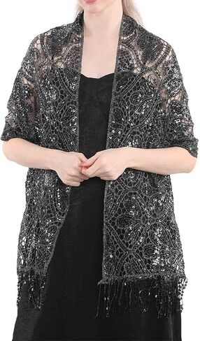 EASEDAILY Women Shawls and Wraps for Evening Dresses Sequin Wedding Scarf Fringe Sparkle Bridal Cape for Bride and Bridesmaid in Kuwait