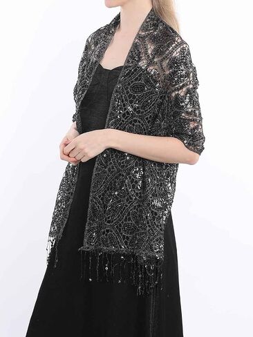 EASEDAILY Women Shawls and Wraps for Evening Dresses Sequin Wedding Scarf Fringe Sparkle Bridal Cape for Bride and Bridesmaid in Kuwait