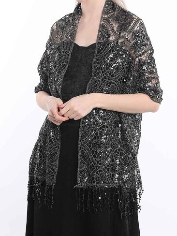 EASEDAILY Women Shawls and Wraps for Evening Dresses Sequin Wedding Scarf Fringe Sparkle Bridal Cape for Bride and Bridesmaid in Kuwait