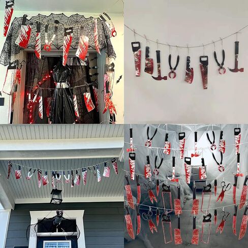 لافتة Hotcham Halloween الدموية من PVC لتزيين الهالوين مع مجموعة خفافيش إكسسوارات تزيين الهالوين السعيدة 4SET in Kuwait