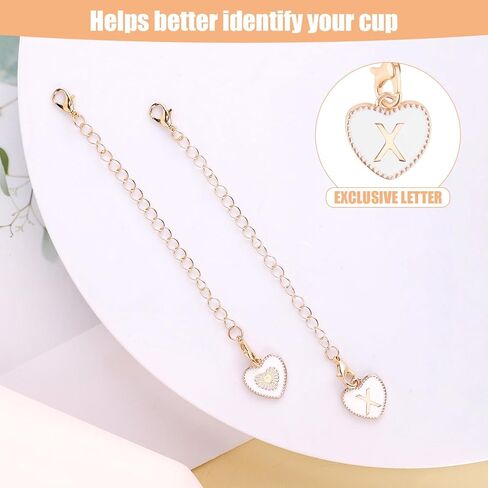 إكسسوارات حرف PEUTIER لكأس ستانلي، قلادة حروف أبجدية على شكل قلب، اسم شخصي معرف الحروف الأولية، سلسلة مقبض لإكسسوارات كأس ستانلي in Kuwait