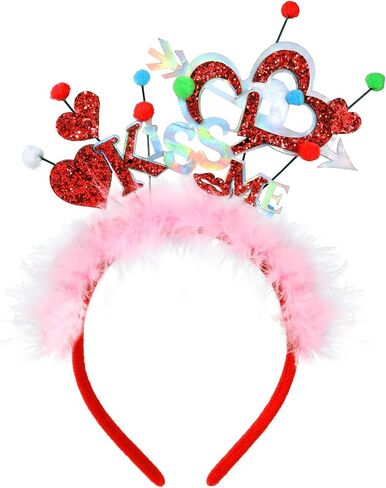 Heart Shapes Valentine’s Day Headband, Colorful Kiss Me Vday Headwear, Festive Holiday Party Accessory and Gift, One Size Fits Most in Saudi Arabia