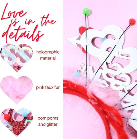 Heart Shapes Valentine’s Day Headband, Colorful Kiss Me Vday Headwear, Festive Holiday Party Accessory and Gift, One Size Fits Most in Saudi Arabia