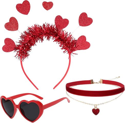 Gvhntk Valentines Heart Headband Heart Shape Sunglasses Necklace Valentines Costume Accessories Set For Wedding Valentines Party Birthday Women Girls in Saudi Arabia