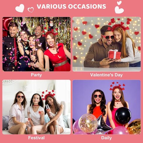 Gvhntk Valentines Heart Headband Heart Shape Sunglasses Necklace Valentines Costume Accessories Set For Wedding Valentines Party Birthday Women Girls in Saudi Arabia