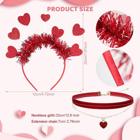 Gvhntk Valentines Heart Headband Heart Shape Sunglasses Necklace Valentines Costume Accessories Set For Wedding Valentines Party Birthday Women Girls in Saudi Arabia