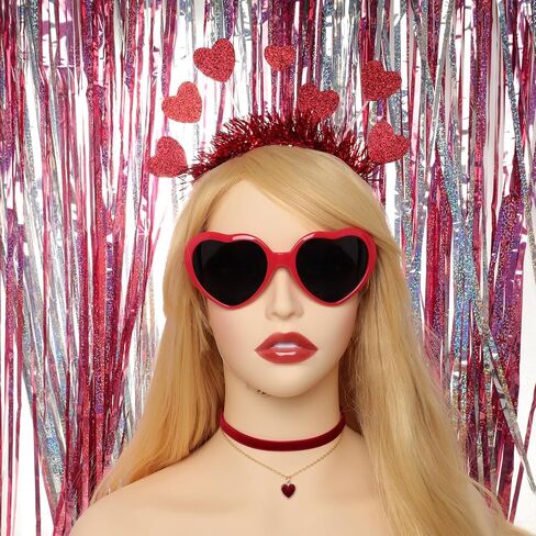 Gvhntk Valentines Heart Headband Heart Shape Sunglasses Necklace Valentines Costume Accessories Set For Wedding Valentines Party Birthday Women Girls in Saudi Arabia