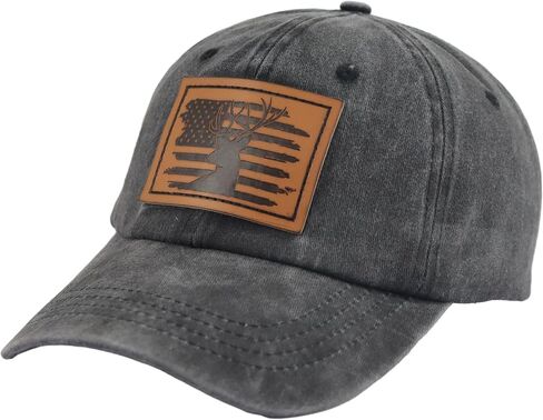 HHNLB Leather American Flag and Deer Skull Hunting Hat, Adjustable Wash Cotton Baseball Cap for Men Women in Saudi Arabia