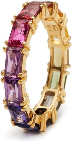 Metmejiao 18K مطلية بالذهب الفضة الخلود قوس قزح خاتم الزواج للنساء الزمرد قطع قوس قزح متعدد الألوان خلق الأحجار الكريمة الخلود خاتم الخطوبة الزفاف هدايا لحفل الزفاف in Kuwait